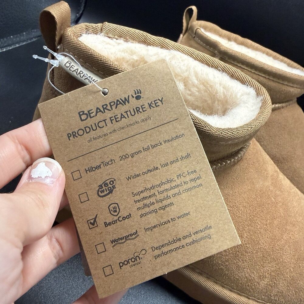 New Bearpaw Boots Women's 8 Brown Fleece Wool Bl Lined Bearcoat Low Top Slip On - Picture 4 of 8